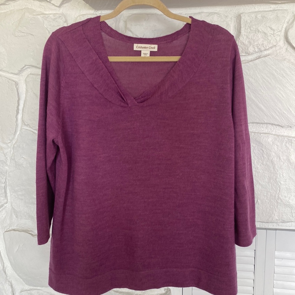 Cold water Creek purplish pink 50% wool V type neckline sweater - Picture 1 of 14